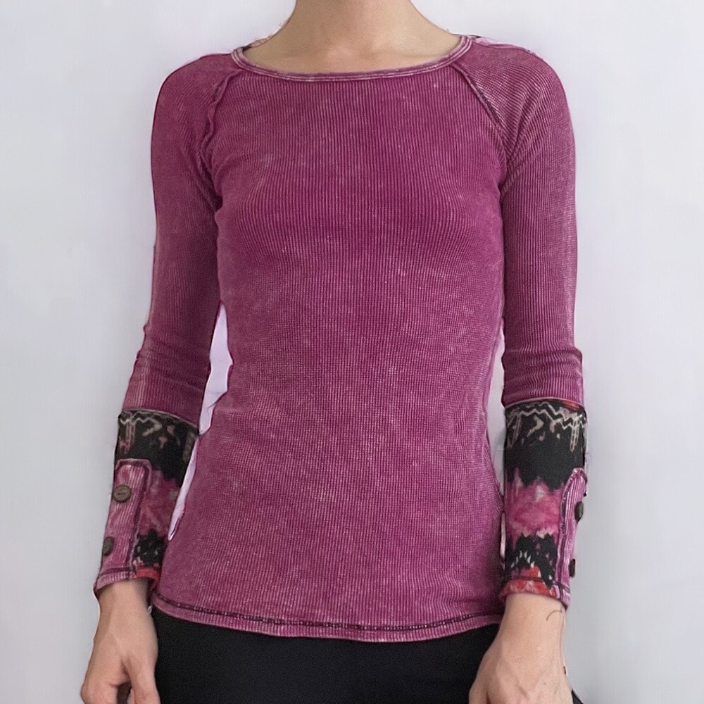 Able Magenta Boho Waffle Knit Long Sleeve Blouse